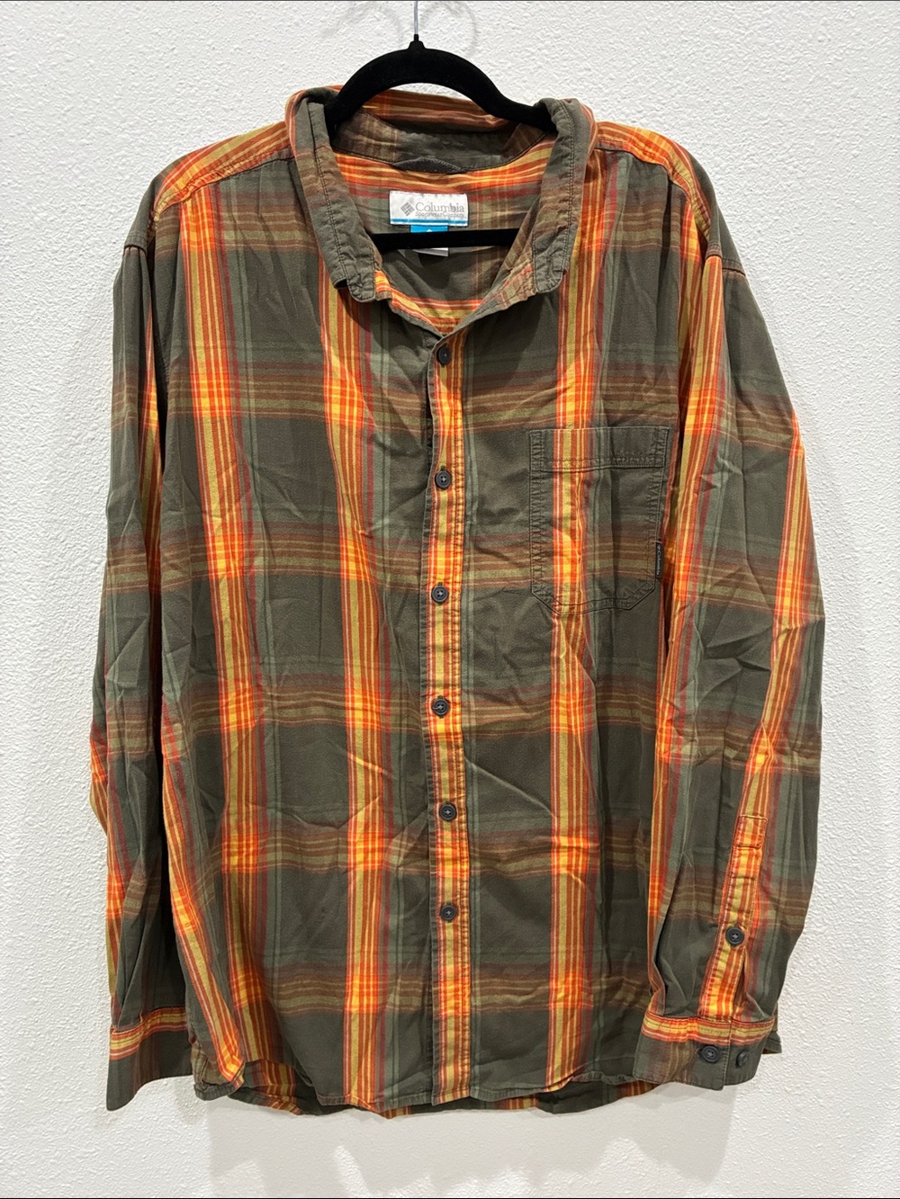 Columbia Olive & Orange Plaid Long-Sleeve Button-Down Shirt
